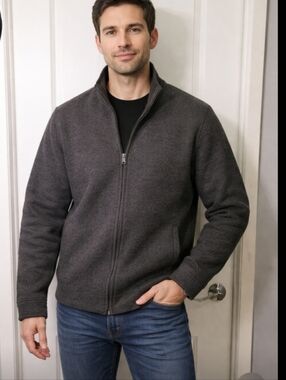 J. Crew Men's Charcoal Full-Zip Sweater Jacket 100% lambs wool